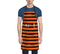 Torribala Kitchen Aprons, Orange Black Stripe Cooking Apron With Pockets,Waterproof Chef Apron Adjustable Bib Aprons