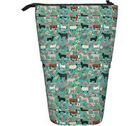 Torribala Telescopic Pencil Case,Farm Animals Cow Sheep Goat Stand Pencil Holder with Zipper Makeup Bag Pencil Pouch Pen Bag
