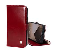 TORRO Case Compatible with iPhone 13 - Premium Leather Wallet Case with Kickstand and Card Slots (Red)