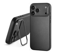 TORRO Leather Bumper Case for iPhone 18 Pro and 17 Pro, Black | Premium Leather, Slim Bumper Case, Camera Kickstand, MagSafe Compatible, Metallic Button Covers, Glass Camera Control Button