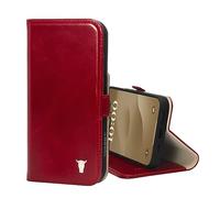 TORRO Leather Case Compatible with iPhone 15 - Premium Leather Wallet Case with Kickstand and Card Slots - Red