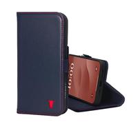 TORRO Leather Case Compatible with iPhone 15 - Premium Leather Wallet Case with Kickstand and Card Slots - Navy Blue