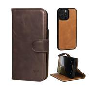 TORRO Leather Case Compatible with iPhone 16 Pro - Leather Bumper Case with Magnetically Detachable Wallet Cover with Kickstand and Card Slots (Compatible with Official MagSafe Chargers) - Dark Brown