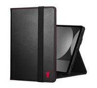 TORRO Leather Case Compatible with Samsung Galaxy Tab S10/ S9 - Premium Leather Galaxy Tab S10/ S9 with Stand Function and Auto Wake/Sleep (Black with Red Detail)