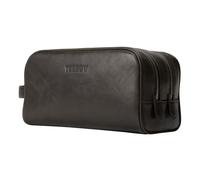 TORRO Leather Wash Bag - Premium Leather Washbag with Water-Resistant Inner Lining and Easy Carry Handle (Dark Brown)