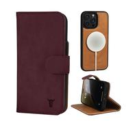 TORRO Nubuck Leather Case Compatible with iPhone 15 Pro - Leather Bumper Case with Magnetically Detachable Wallet Cover with Kickstand (Compatible with Official MagSafe Chargers) - Maroon