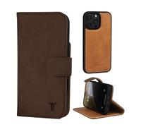 TORRO Nubuck Leather Detachable Case for iPhone 16 Pro, Brown | Nubuck Leather, Detachable Wallet, Kickstand, Card Slots, Compatible with official MagSafe Chargers