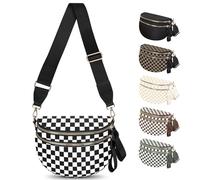 TORRYZA Spacious Nylon Checkered Crossbody Bum Bag for Women, Fashion Checkerboard Fanny Pack Purse with Large Capacity, Black-White, L, Fashion