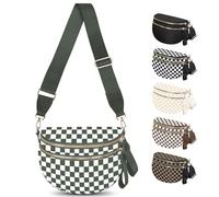 TORRYZA Spacious Nylon Checkered Crossbody Bum Bag for Women, Fashion Checkerboard Fanny Pack Purse with Large Capacity