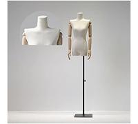 Torso Mannequin Stand, Female Mannequin Torso Dress Form, Shop Window Half Body Mannequin Body with Wooden Arm, 120-188CM Height Adjustable Disp