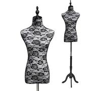 Torso Mannequin Stand, Female Mannequins Female Dress Form for Clothing Display, Mannequin Body Torso with Wooden Tripod Base Stand, Black, Easy
