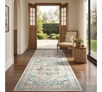 Tortania Area Rug 3x8 Runner Rugs - Washable Vintage Oriental Farmhouse Thin Indoor Carpet for Living Room Bedroom Hallway Entryway Kitchen Under Dining Table Home Office - Aqua Multi