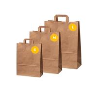 Tortoba Large 100 pcs 12x10x5'' FlatHandle Kraft Bags - Recyclable 80gsm Brown Paper | Flat Handles | Eco Bags for Takeaway, Shopping & Gifts