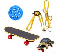 Tortoise Accessories and Toys, 3-Piece Tortoise Harness and Wheel Set with Skateboard Accessories, Fun Activities for Pet Tortoises and Bearded Dragons, Yellow and Sky Blue Designs with 5 cm Diameter