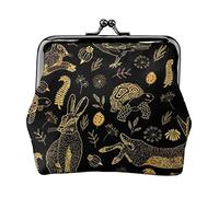 Tortoise and Hare Black Sepia Women's Leather Coin Purse, Small Change Pouch with Kiss-Lock Clasp Closure Buckle Wallet for Girl Gift