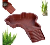 Tortoise Bath Dish, Tortoise Water Dish, Plastic Reptile Pool with Anti-Slip Ramp, Basking Platform & Drain, Feeding Box & Food Water Bowl for Tortoise Chameleon Scorpion Gecko (Brown)