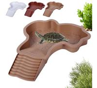 Tortoise Bath Dish, Tortoise Water Dish with Anti-Slip Ramp, Reptile Food and Water Bowl Bath With Ramp, Drain And Basking, Reptile Feeding Box Dish, Aquarium Ornament For Backyard, Balcony (Coffee)