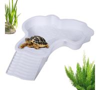 Tortoise Bath Dish, Tortoise Water Dish with Anti-Slip Ramp, Reptile Food and Water Bowl Bath With Ramp, Drain And Basking, Reptile Feeding Box Dish, Aquarium Ornament For Backyard, Balcony (White)