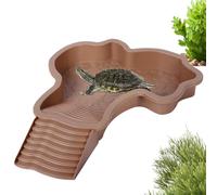Tortoise Bath Dish, Tortoise Water Dish with Anti-Slip Ramp, Reptile Food and Water Bowl Bath With Ramp, Drain And Basking, Reptile Feeding Box Dish, Aquarium Ornament For Backyard, Balcony (B)