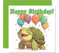 Tortoise Birthday Card - Balloon Animals - Happy Birthday Cards for Son Daughter Brother Sister Grandson Granddaughter Niece Nephew Cousin, 145mm Bday Greeting Cards