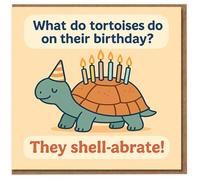 Tortoise Birthday Card - Funny Pun 'They Shell-abrate' - Cute Animal Greetings Card