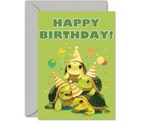 Tortoise Birthday Cards for Her Him - Party Animals Pyramid - Happy Birthday Card for Mum Dad Brother Sister Auntie Uncle Cousin Friend Family Colleague A5 Bday Greeting Cards