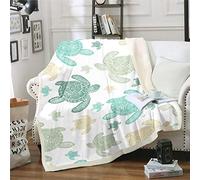 Tortoise Cartoon Sea Turtle Print Ocean Wave Marine Life Plush Blanket for Kids Boys Girls Sea Animal Fuzzy Blanket for Sofa Bed Couch Double 60x79 Inch