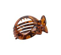 Tortoise Flat Hair Clip - Small Claw With Inner Teeth, Plastic Oval Jaw Clip, Side Opening Clamp, Short Banana Barrettes for Girls and Ladies - Dark Brown