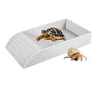 Tortoise Food Dish, Anti Slip Reptile Feeding Dish Turtle Water Bowl Reptile Pool Bowl with Ramp and Basking Platform Tortoise Bath Dish for Turtles Snakes Lizards Feeding Bathing (White)