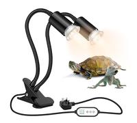 Tortoise Heat Lamp, Double Head UVA UVB Reptile Light with Clamp Stand Dimmable Reptile Heat Lamp with Timer Switch 360° Rotation for Aquarium Tanks