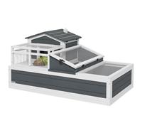 Pawhut Wooden Tortoise House Indoor Outdoor W/ Balcony, Tray, Openable Roof In Grey Grey