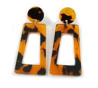 Tortoise Shell Effect Black/Brown Geometric Acrylic Drop Earrings - 90mm Total Length