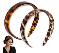 Tortoise Shell Headband, Two Piece Set with Wide Square Design, Ideal for Office Wear, Workouts and Social Events, Dimensions 14 X 12 X 2 Cm