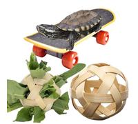 Tortoise Treat Ball Set,Tear-resistant Turtle Feeding Ball Kit With Training Skateboard,Fruit Vegetable Holder With Training Skateboard, Turtle Enrichment Toys,2 Treat Balls For Small Animals Exercise