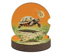 Tortoise Turtle Jumping 6PCS Car Coasters Absorbent Drink Coasters with A Finger Universal Wood Coffee Coaster for Cup Holders Non-Slip Car Cup Holder Coaster Cute Drink Mat Car Accessories for Women
