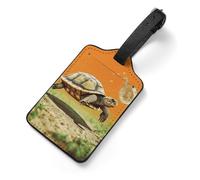 Tortoise Turtle Jumping Luggage Tag for Suitcase - PU Leather Suitcase Tags with Name ID Card & Adjustable Strap, Durable Scratch-Resistant Travel Bag Tag for Backpacks Gym Bags