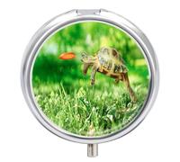 Tortoise Turtle Jumping Pill Box 3 Compartment Small Pill Case for Purse Travel Pill Organizer Metal Pill Holder Portable Pill Container Medicine Organizer for Vitamin Fish Oil Supplements