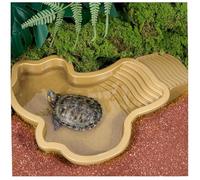 Tortoise Water Dish with Ramp, Turtle Shallow Reptile Water Dish Smooth Easy Wash MultiPurpose Plastic Turtle Tub for Garden Pond Lawn Yard, 14x11x2 Inch