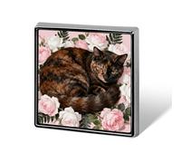 Tortoiseshell Cat in Roses Square Lapel Pins Backpack Pin Cute Brooch Decoration Brooches for Women Men Fashion Button Badges for Hat Backpacks Purses Jackets Shirt Suit