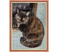 Tortoiseshell Cat on The Fireplace - 14 Count Cross Stitch Kit, 8" x 11" Free P+P