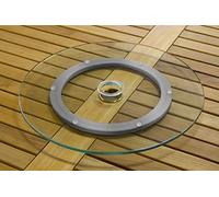 Tortuga Outdoor Lazy Susan 18 Inch Diameter Tempered Glass with Umbrella Hole, Silver Base
