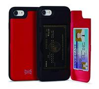 TORU CX PRO Case for iPhone SE 2022 / SE 2020/8 / 7, with Card Holder | Slim Protective Shockproof Heavy Duty Cover with Hidden Card Wallet Flip Slot Compartment Kickstand | Include Mirror - Red