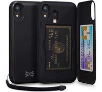 TORU CX PRO for iPhone XR Case Wallet | Protective Shockproof Heavy Duty Cover with Hidden Card Holder & Card Slot |Wrist Strap, Lightning Adapter Mirror Included - Black