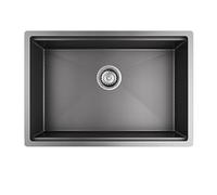 TORVA 64 x 44 cm Honeycomb Embossed Black Nano Coating Single Bowl Stainless Steel Undermount Rectangular Workstation Sink with Drainer and Overflow Kit