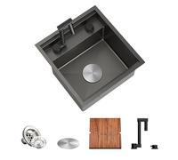 TORVA Black Workstation Undermount Sink for Bar RV Kitchen with Built-in Foldable Faucet - 16 Gauge Stainless Steel, 40.6 x 43.2 x 23 cm