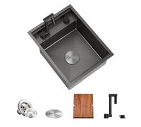 TORVA Black Workstation Undermount Sink for Bar RV Kitchen with Built-in Foldable Faucet - 16 Gauge Stainless Steel, 40.6 x 53.3 x 23 cm