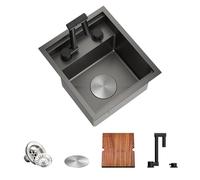 TORVA Black Workstation Undermount Sink for Bar RV Kitchen with Built-in Foldable Faucet - 16 Gauge Stainless Steel, 33 x 38.1 x 23 cm