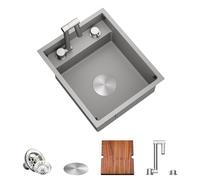 TORVA Chromium Workstation Undermount Sink for Bar RV Kitchen with Built-in Foldable Faucet - 16 Gauge Stainless Steel,38.1 x 45.8 x 17.8cm