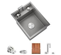TORVA Chromium Workstation Undermount Sink for Bar RV Kitchen with Built-in Foldable Faucet - 16 Gauge Stainless Steel,40.7 x 53.4 x 22.9cm