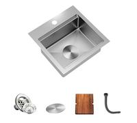 Torva RV Sink Stainless Steel Undermount Sink Square Inset Single Bowl with Cutting Board - 15 CM Deep Bar/Prep Basin 38 x 38 x 15 cm